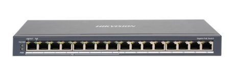 Hikvision DS-3E0516P-O 16 portos Gbit PoE switch (110 W); 16 PoE + 8 RJ45 port; nem menedzselhető