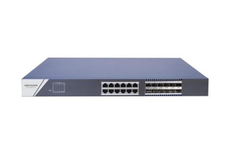 Hikvision DS-3E0524TF (B) 24 portos Gbit switch; 12 RJ45 + 12 SFP port; nem menedzselhető