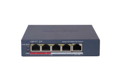 Hikvision DS-3E1105P-EI(V2) 5 portos PoE switch (60 W); 4 PoE + 1 uplink port; smart menedzselhető