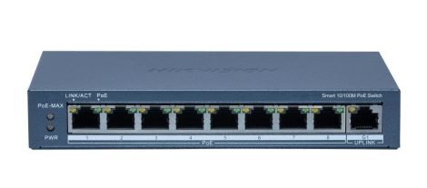 Hikvision DS-3E1309P-EI (B) 9 portos PoE switch (110 W); 8 PoE + 1 uplink port; smart menedzselhető