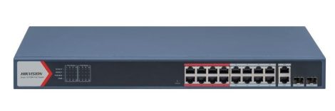 Hikvision DS-3E1318P-EI (B) 18 portos PoE switch (230 W); 16 PoE + 2 kombinált uplink port; smart menedzselhető