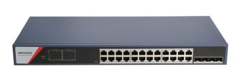 Hikvision DS-3E1528P-SI-24P4F 28 portos Gbit PoE switch (370 W); 24 PoE + 4 SFP uplink port; smart menedzselhető