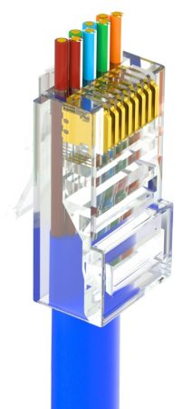 Nestron NPN-RJ45-1C6PTU-PC10 UTP RJ45 csatlakozó; Cat6; átfűzhető; fali és patch kábelekhez; 10 db/csomag