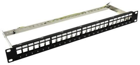 Nestron NRPP-KEY-124SF-H 19 keystone patch panel; 24 port; cat5e/cat6/cat6a kompatibilis; árnyékolt; tehermentesítővel