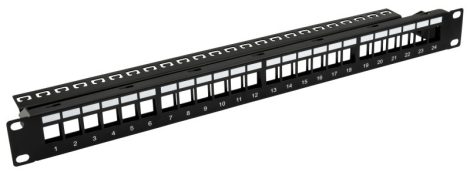 Nestron NRPP-KEY-124U-H 19 keystone patch panel; 24 port; cat5e/cat6/cat6a kompatibilis; árnyékolatlan; tehermentesítővel