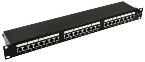 Nestron NRPP-RJ45-124SF-H 19 patch panel; 24 port; Cat6; árnyékolt; tehermentesítővel; dual IDC (Krone/110)